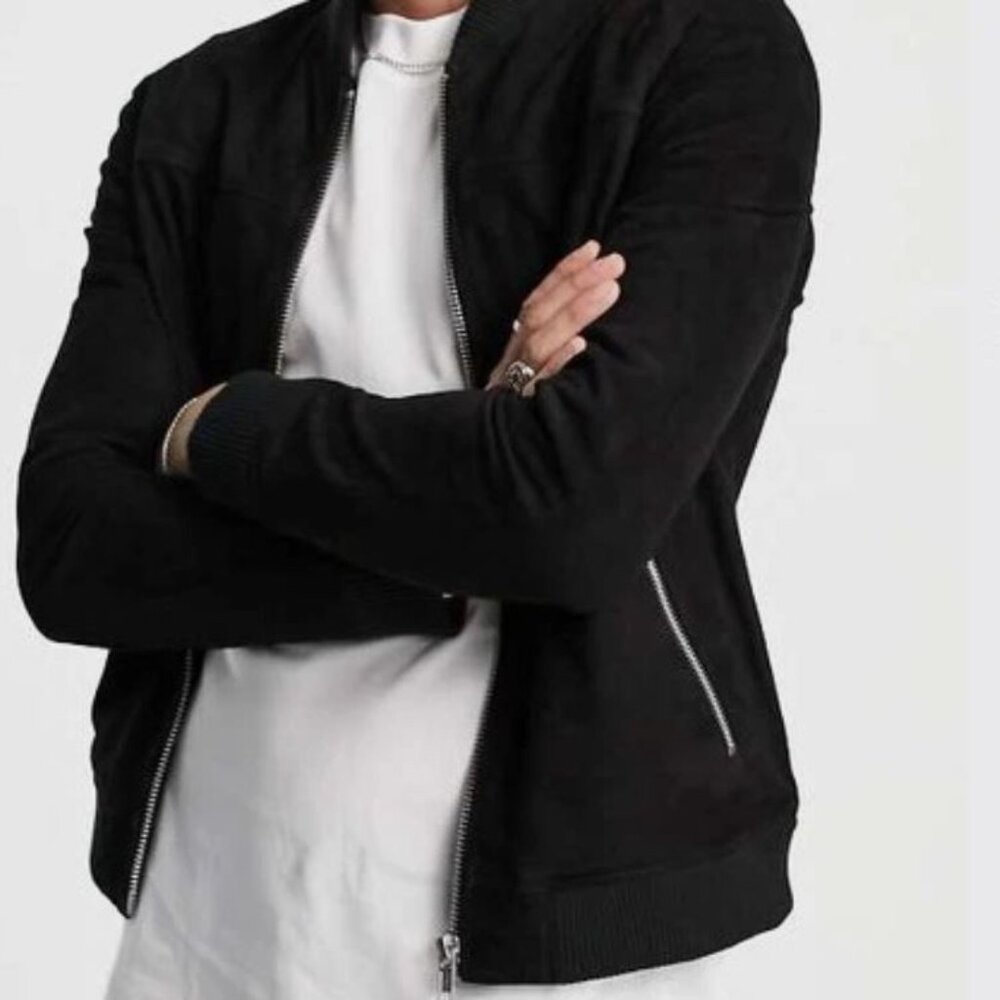 Barneys Originals Men's Black Suede Bomber Jacket - Size L